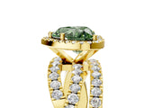 Yellow gold Fancy Green Heart  Cut Halo Split Shank Prong Setting Ring_17