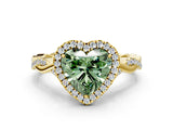 Yellow gold Fancy Green Heart Cut Halo Twist Band with Four-Prong Setting_12