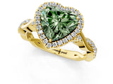 Yellow gold Fancy Green Heart Cut Halo Twist Band with Four-Prong Setting_13
