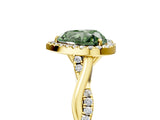 Yellow gold Fancy Green Heart Cut Halo Twist Band with Four-Prong Setting_17