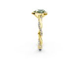 Yellow gold Fancy Green Heart  Cut Halo Twisted Band Four-Prong Ring_2