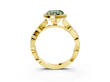 Yellow gold Fancy Green Heart  Cut Halo Twisted Band Four-Prong Ring_3