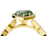 Yellow gold Fancy Green Heart  Cut Halo Twisted Band Four-Prong Ring_4