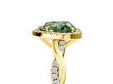 Yellow gold Fancy Green Heart  Cut Halo Twisted Band Four-Prong Ring_5