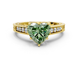 Yellow gold Fancy Green Heart  Cut Milgrain Channel Set Engagement Ring with Solitaire Prong Setting