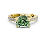 Yellow gold Fancy Green Heart  Cut Pavé Band Solitaire Ring with Four-Prong Setting