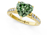 Yellow gold Fancy Green Heart  Cut Pavé Band Solitaire Ring with Four-Prong Setting_1