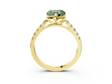 Yellow gold Fancy Green Heart  Cut Pavé Band Solitaire Ring with Four-Prong Setting_3