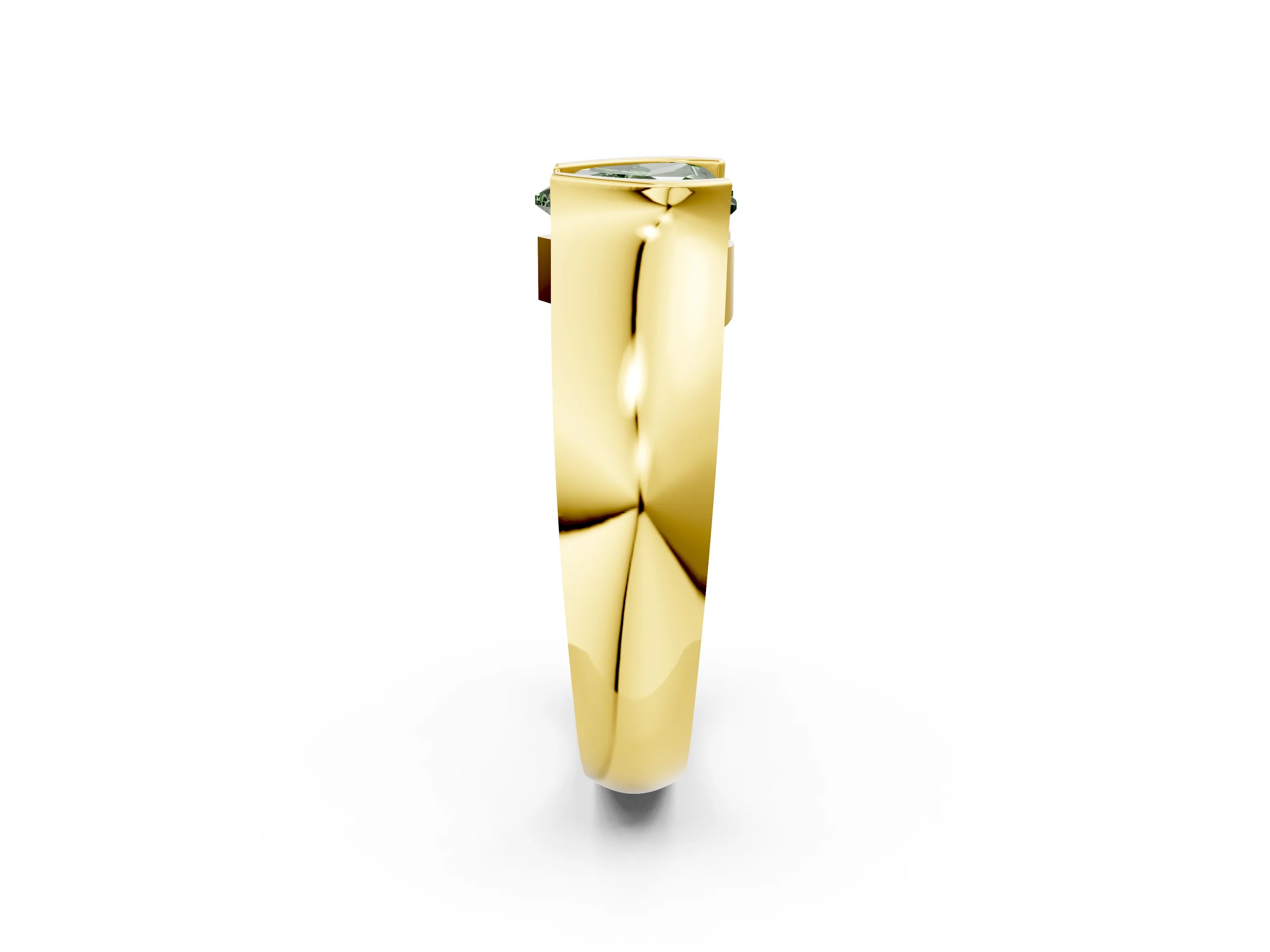 Yellow gold Fancy Green Heart Cut Solitaire Bezel Set Diamond Ring with Wide Band_2