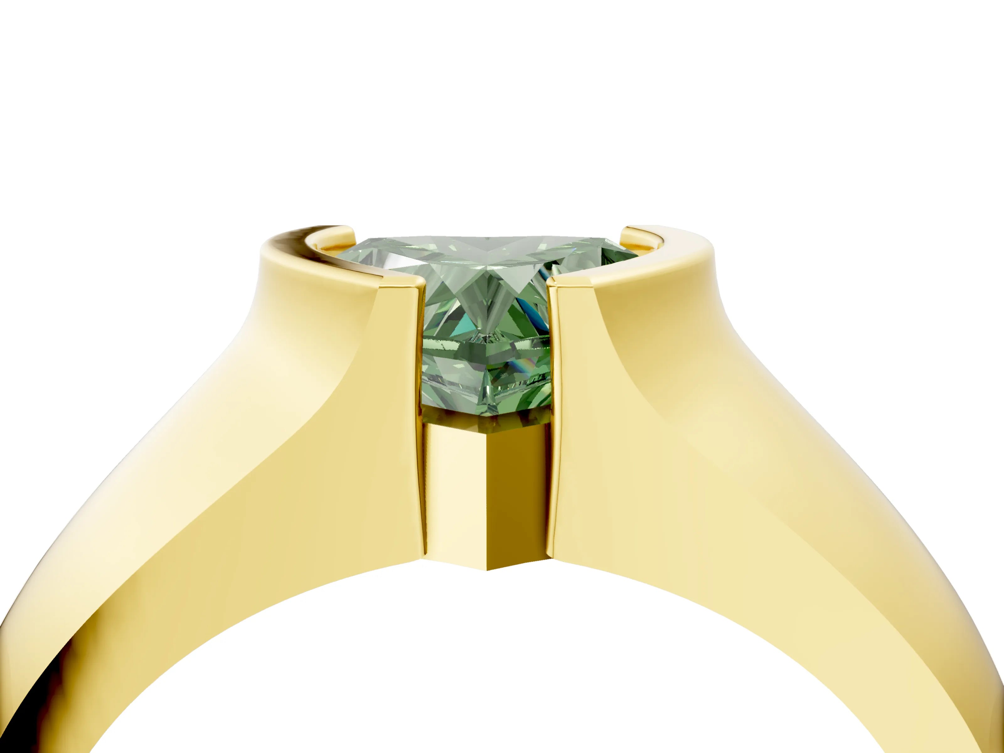 Yellow gold Fancy Green Heart Cut Solitaire Bezel Set Diamond Ring with Wide Band_4