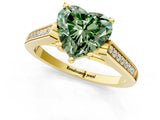 Yellow gold Fancy Green Heart Cut Solitaire Cathedral Diamond Engagement Ring with Channel-Set Band and Four-Prong Setting_16
