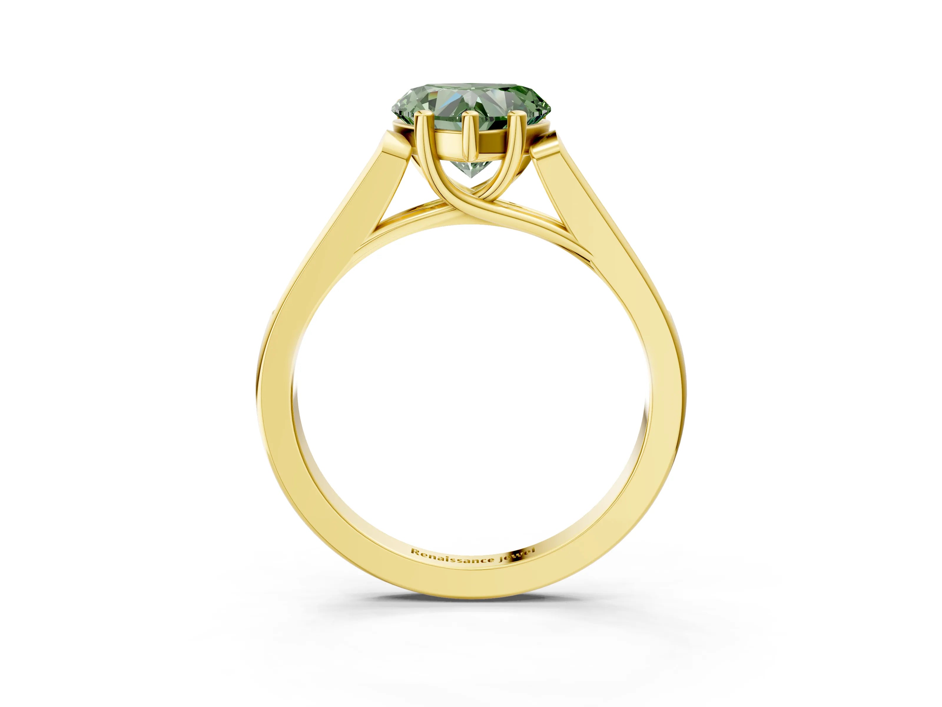 Yellow gold Fancy Green Heart Cut Solitaire Cathedral Diamond Engagement Ring with Channel-Set Band and Four-Prong Setting_18