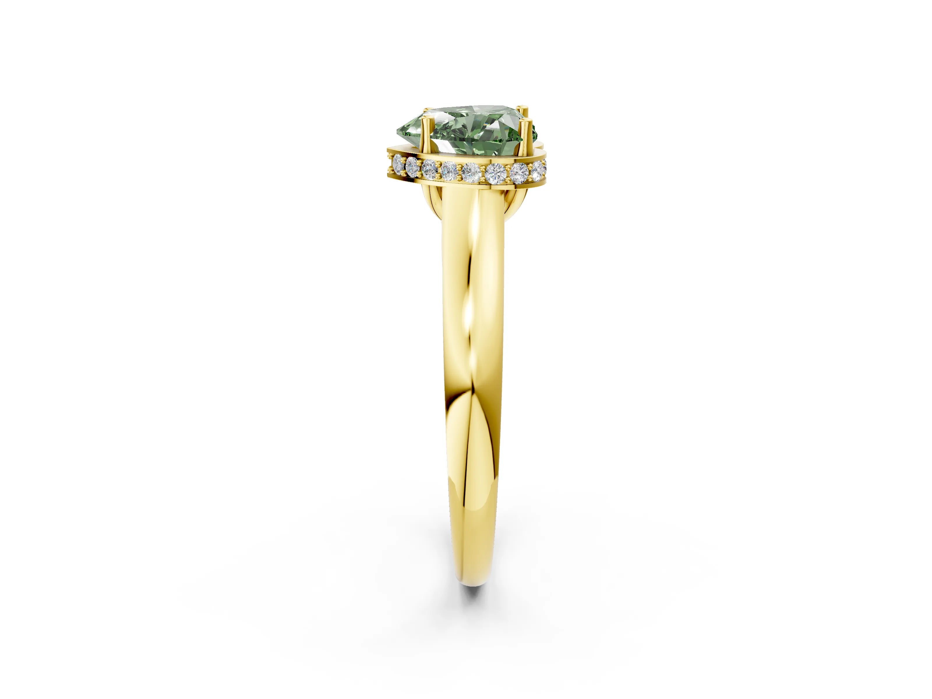 Yellow gold Fancy Green Heart Cut Solitaire Diamond Engagement Ring with Four-Prong Setting and Tapered Band_2