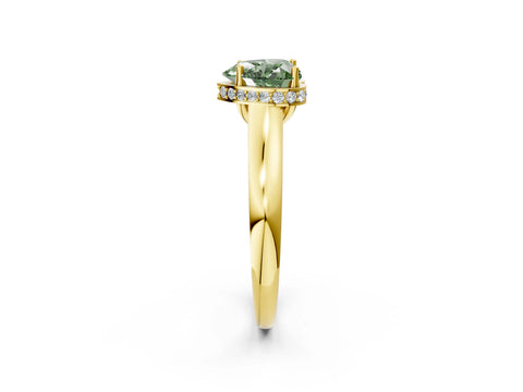Yellow gold Fancy Green Heart Cut Solitaire Diamond Engagement Ring with Four-Prong Setting and Tapered Band_2