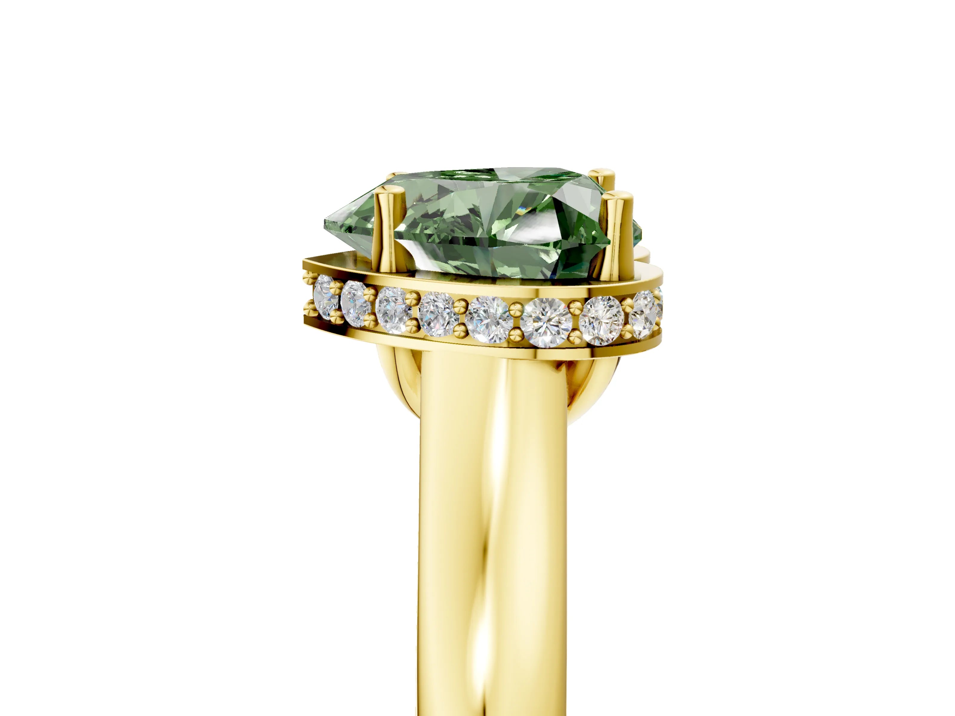 Yellow gold Fancy Green Heart Cut Solitaire Diamond Engagement Ring with Four-Prong Setting and Tapered Band_5