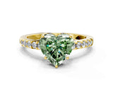 Yellow gold Fancy Green Heart Cut Solitaire Diamond Engagement Ring with Pavé Band and Six-Prong Setting_12