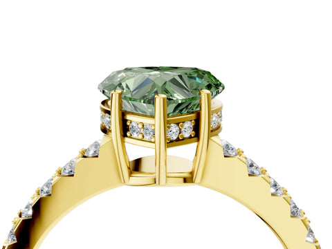 Yellow gold Fancy Green Heart Cut Solitaire Diamond Engagement Ring with Pavé Band and Six-Prong Setting_16