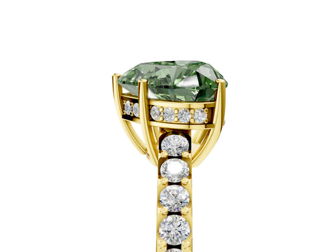 Yellow gold Fancy Green Heart Cut Solitaire Diamond Engagement Ring with Pavé Band and Six-Prong Setting_17