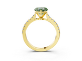 Yellow gold Fancy Green Heart  Cut Solitaire Diamond Engagement Ring with Pave Band and Four-Prong Setting_3
