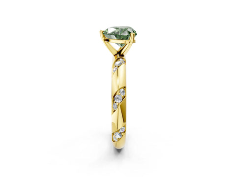 Yellow gold Fancy Green Heart Cut Solitaire Diamond Engagement Ring with Twisted Pave Band and Four-Prong Setting_5