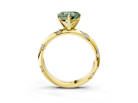 Yellow gold Fancy Green Heart Cut Solitaire Diamond Engagement Ring with Twisted Pave Band and Four-Prong Setting_6