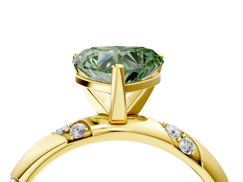 Yellow gold Fancy Green Heart Cut Solitaire Diamond Engagement Ring with Twisted Pave Band and Four-Prong Setting_7