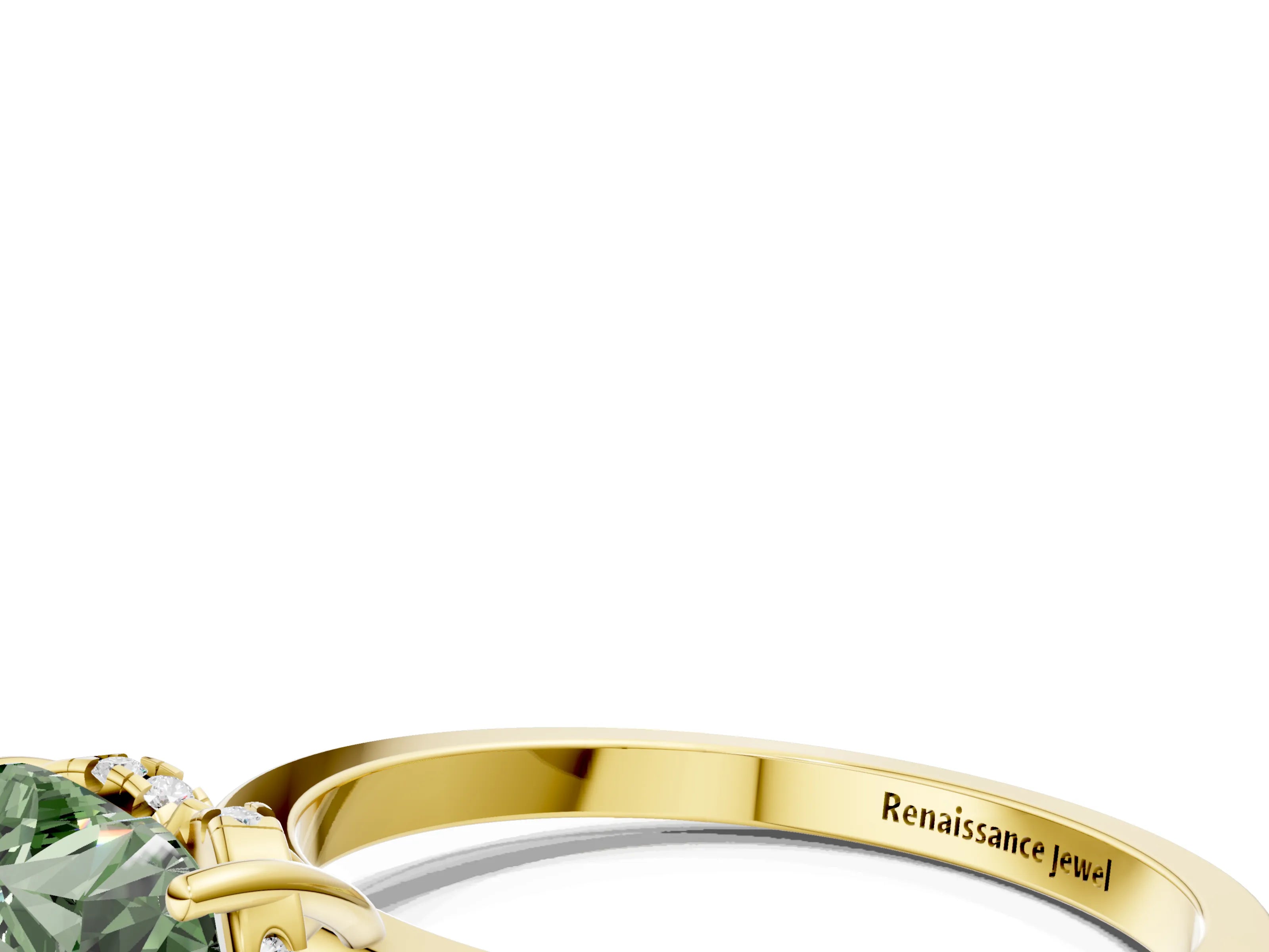 Yellow gold Fancy Green Heart Cut Solitaire Diamond Ring with Prong Setting and Plain Band