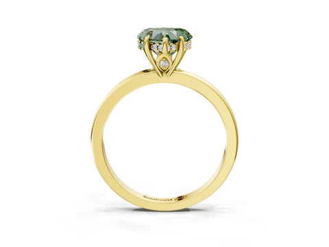Yellow gold Fancy Green Heart Cut Solitaire Diamond Ring with Prong Setting and Plain Band_3