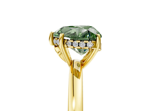 Yellow gold Fancy Green Heart Cut Solitaire Diamond Ring with Prong Setting and Plain Band_5