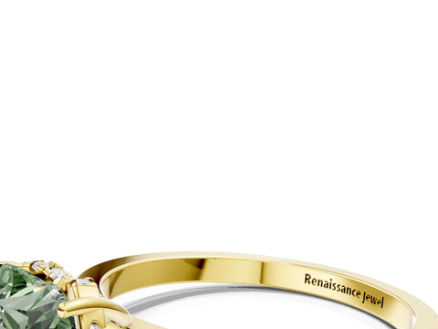 Yellow gold Fancy Green Heart Cut Solitaire Diamond Ring with Prong Setting and Plain Band