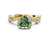 Yellow gold Fancy Green Heart  Cut Solitaire Diamond Twisted Band with Pave Setting