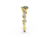 Yellow gold Fancy Green Heart  Cut Solitaire Diamond Twisted Band with Pave Setting_2