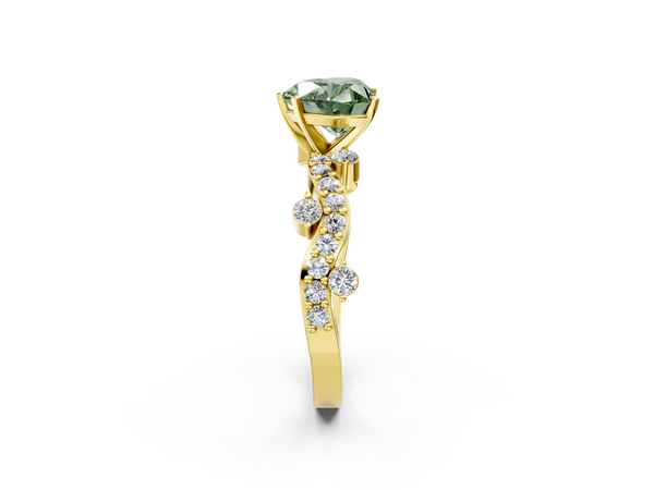 Yellow gold Fancy Green Heart  Cut Solitaire Diamond Twisted Band with Pave Setting