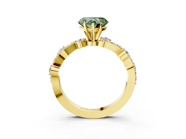 Yellow gold Fancy Green Heart  Cut Solitaire Diamond Twisted Band with Pave Setting