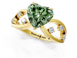 Yellow gold Fancy Green Heart  Cut Solitaire Diamond with Side Stones on Criss-Cross Band and Four-Prong Setting_1