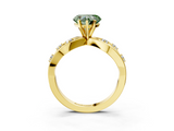 Yellow gold Fancy Green Heart  Cut Solitaire Diamond with Side Stones on Criss-Cross Band and Four-Prong Setting_3