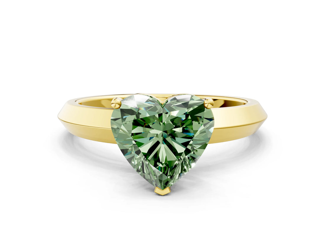 Yellow gold Fancy Green Heart  Cut Solitaire Engagement Ring with Flat Band and Four-Prong Setting 1