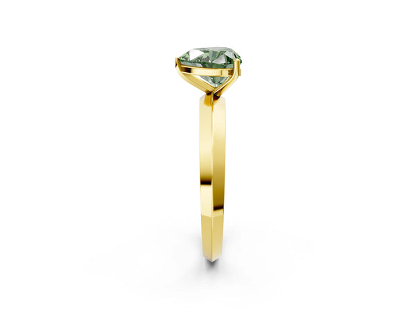 Yellow gold Fancy Green Heart  Cut Solitaire Engagement Ring with Flat Band and Four-Prong Setting