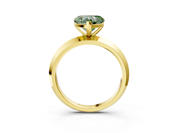 Yellow gold Fancy Green Heart  Cut Solitaire Engagement Ring with Flat Band and Four-Prong Setting