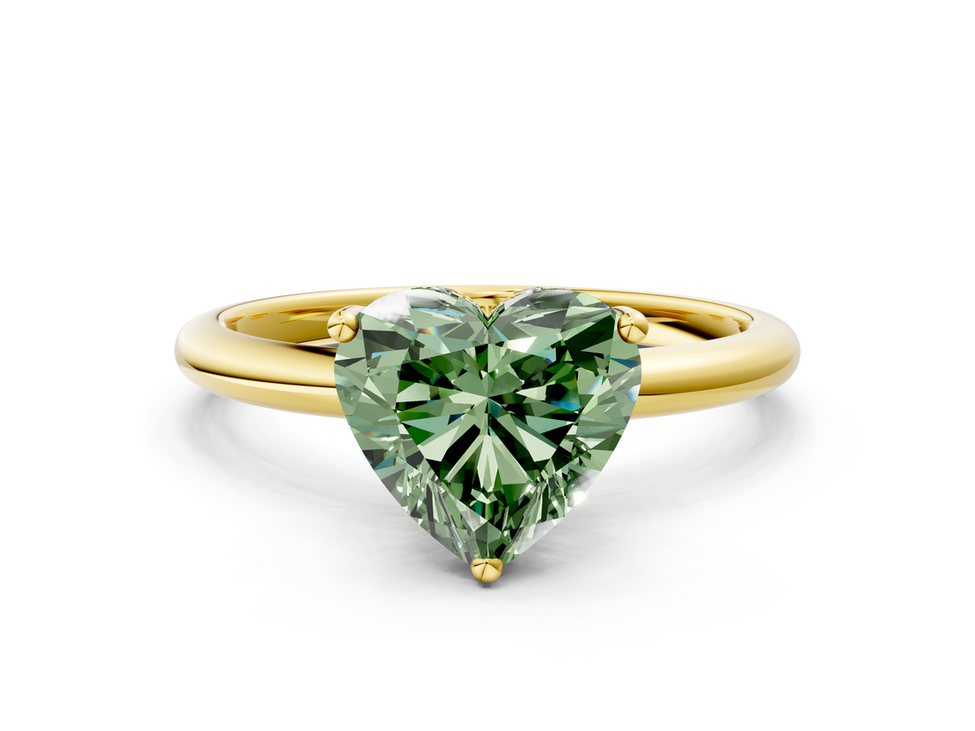 Yellow gold Fancy Green Heart  Cut Solitaire Engagement Ring with Four-Prong Setting and Classic Band