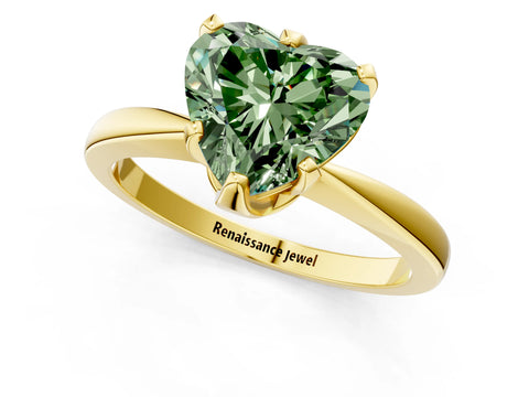 Yellow gold Fancy Green Heart Cut Solitaire Engagement Ring with Six-Prong Setting and Tapered Band_1