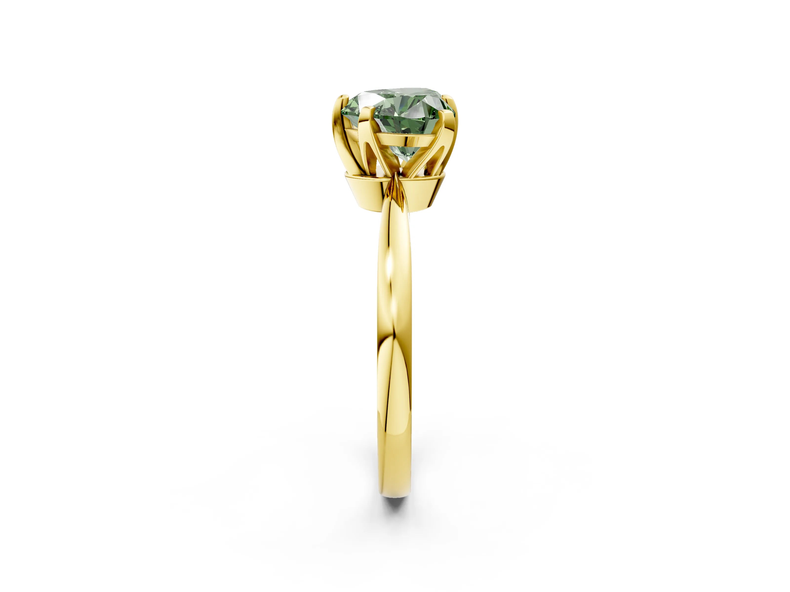 Yellow gold Fancy Green Heart Cut Solitaire Engagement Ring with Six-Prong Setting and Tapered Band_2