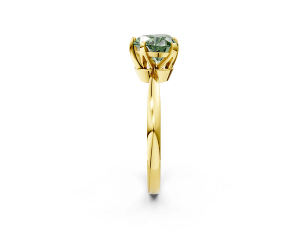 Yellow gold Fancy Green Heart Cut Solitaire Engagement Ring with Six-Prong Setting and Tapered Band