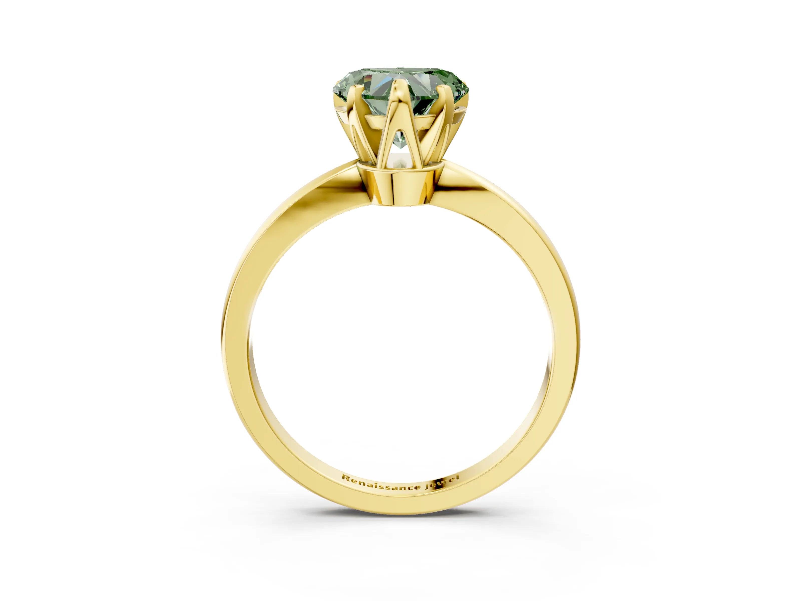 Yellow gold Fancy Green Heart Cut Solitaire Engagement Ring with Six-Prong Setting and Tapered Band_3