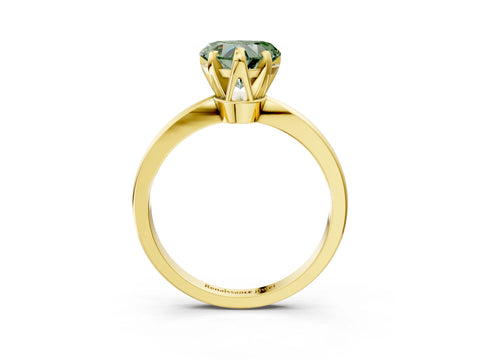 Yellow gold Fancy Green Heart Cut Solitaire Engagement Ring with Six-Prong Setting and Tapered Band_3