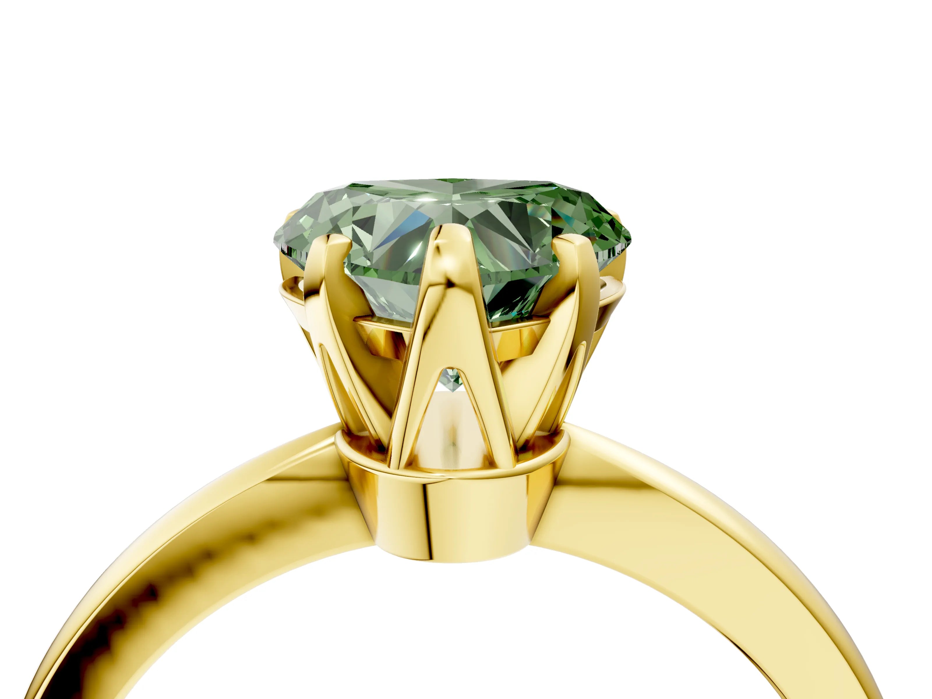 Yellow gold Fancy Green Heart Cut Solitaire Engagement Ring with Six-Prong Setting and Tapered Band_4