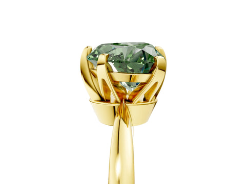 Yellow gold Fancy Green Heart Cut Solitaire Engagement Ring with Six-Prong Setting and Tapered Band_5