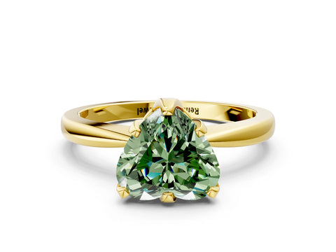 Yellow gold Fancy Green Heart Cut Solitaire Engagement Ring with Six-Prong Setting and Tapered Band
