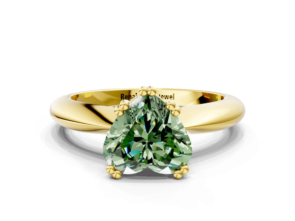 Yellow gold Fancy Green Heart  Cut Solitaire Engagement Ring with Tapered Band and Four-Prong Setting