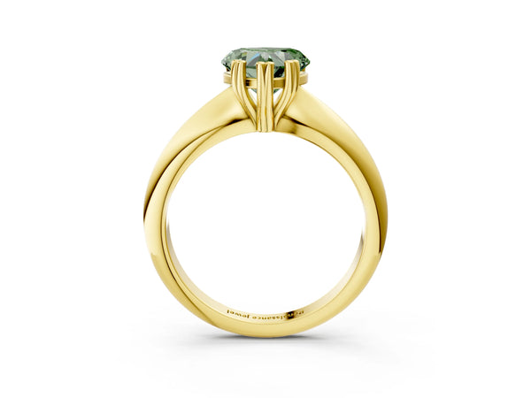 Yellow gold Fancy Green Heart  Cut Solitaire Engagement Ring with Tapered Band and Four-Prong Setting